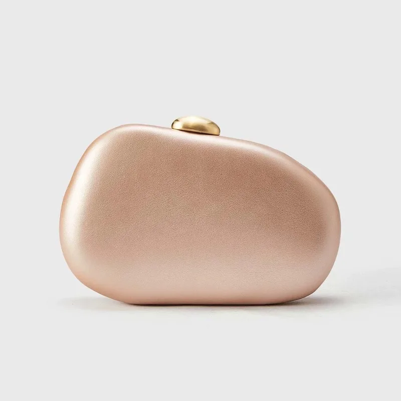 

Fashion Pure Color Prom Party Golden Bags Sweet Light Pink Glossy PU Evening Clutch Chic Silver Irregular Purse Bolsos De Noche