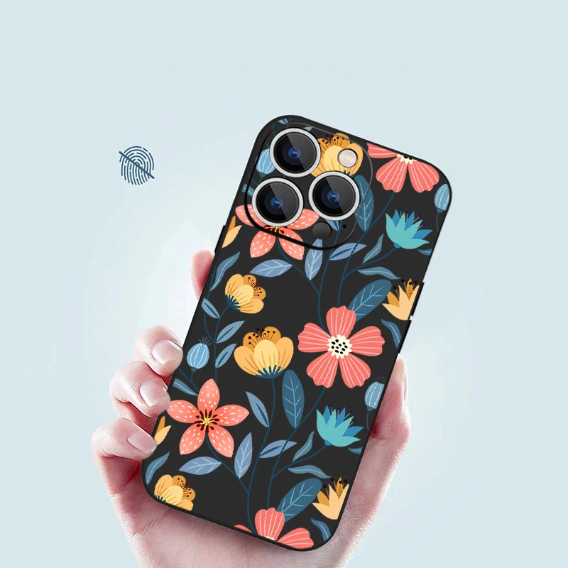 Flowers Soft Silicone Lanyard Case For iPhone 15 16 Pro Max 12 13 14 11 Pro Max XR XS X 7 8 Shockproof Bumper Strip Phone Cover