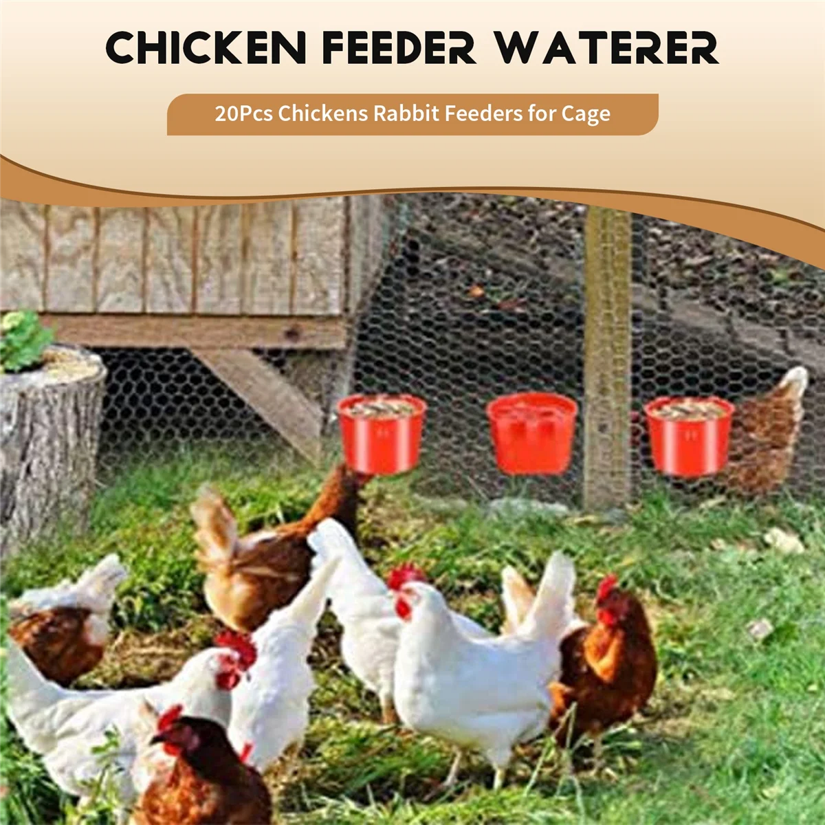 A03V 20 قطعة مغذيات أرنب الدجاج للقفص ، كوب تغذية مياه الدجاج المعلق ، وعاء بذور مغذيات الطيور البلاستيكية ، تغذية الدجاج