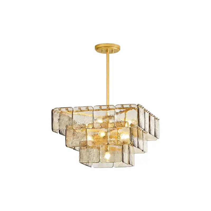 E14 LED French Design 3-7 Layer Square Glass 2024 Chandeliers Lighting Lustre Suspension Luminaire Lampen For Living Room