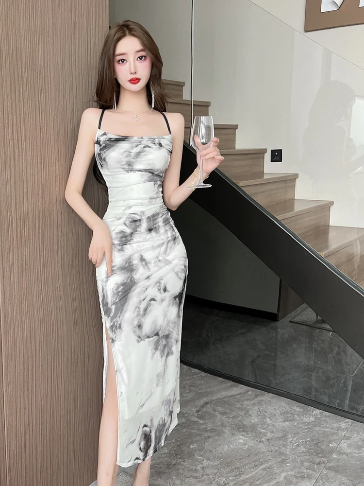 

Сексуальный галстук Ele Bal Dotted Me с высоким разрезом, длинный винтажный женский облегающий базовый костюм с завязкой на талии Dr средней длины Dr