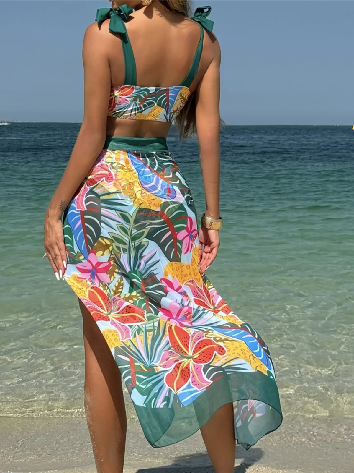 Новый женский купальник с принтом саронг, бикини с высокой талией, женский купальник из трех частей, комплект бикини, купальный костюм, купальный костюм, K6349