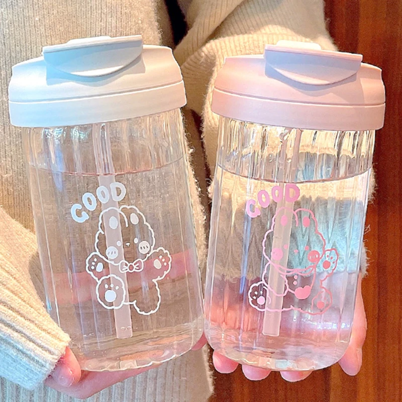 

500ml Large Capacity Portable Straw Water Bottle Flower Tea Cup Handy Camper Bottle Food Grade Safety for Summer Outdoor Sports