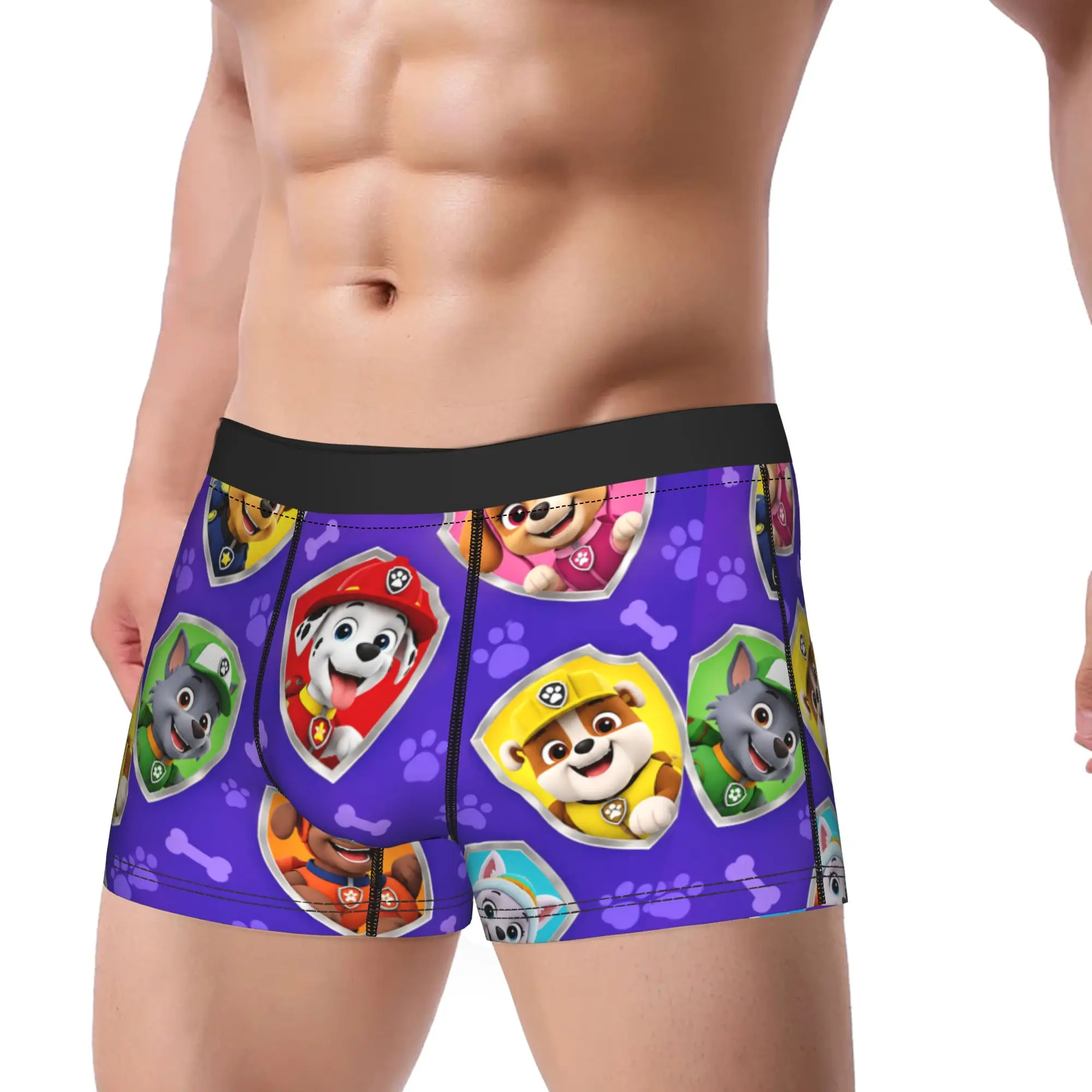 Paw Dogs Purple Shield Bone Puppy Art Underwear  Man Boxer Brief Novelty Boxer Shorts Trenky Printing Plus Size Underpants