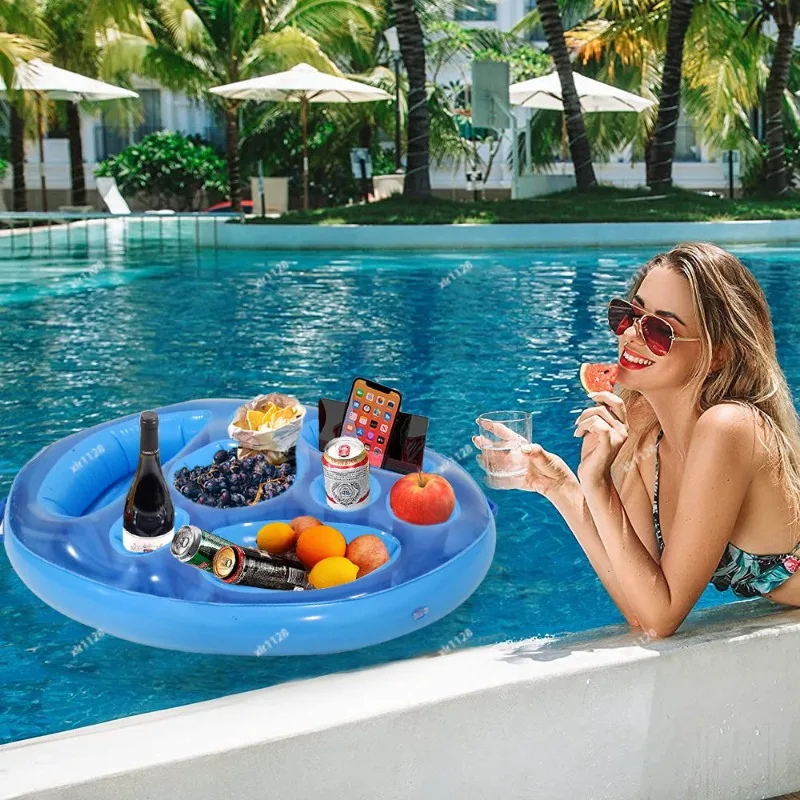 Pool Floating Cup Holder Inflatable Tray Oval Drink Stand for Swimming Pool Party