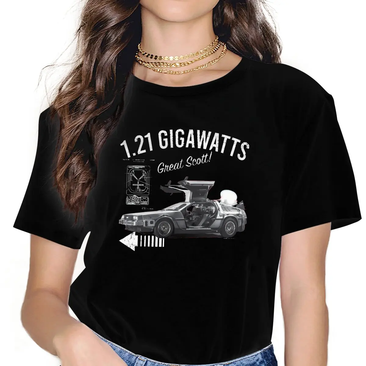 Movie Back To The Future 1.21 Gigawatts DeLorean Car Tshirt Homme Women's Tees Unisex Polyester Blusas T Shirt For Women