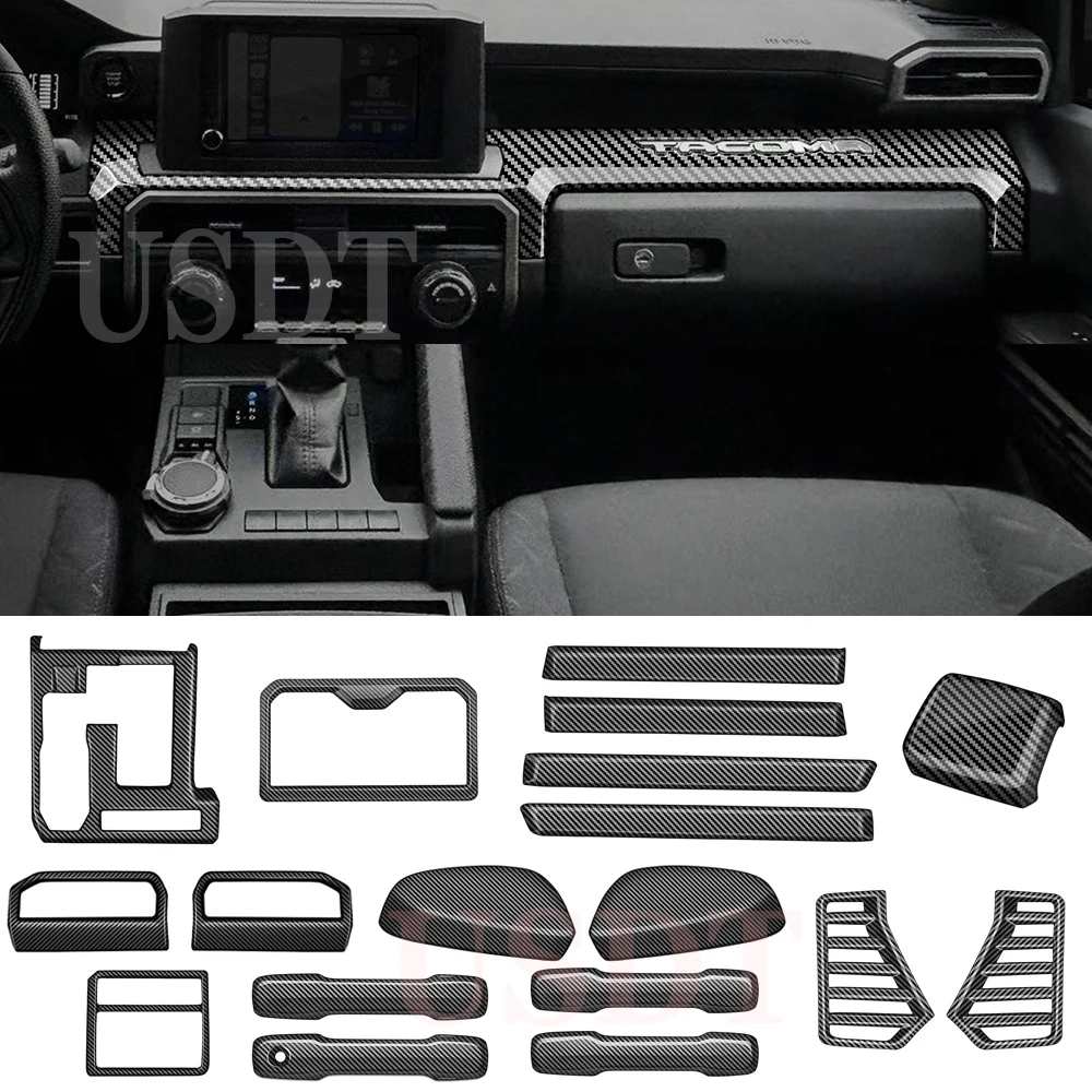 

Carbon Fiber Look Car Interior Cover Trim Panel Decoration Fit for Toyota Tacoma 2024 2025 Carbon Fiber Overlay Parts