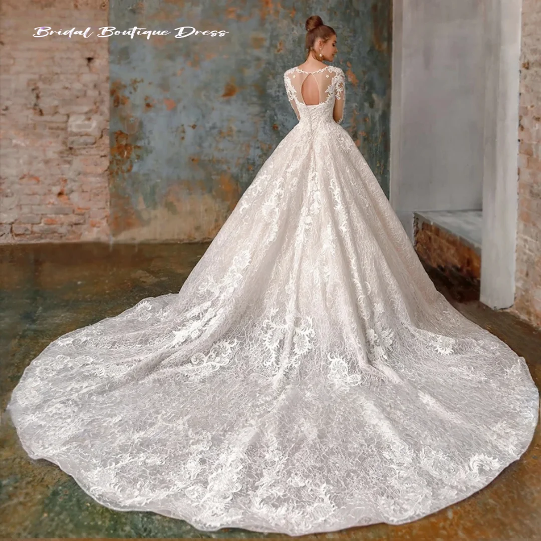 Eleganckie suknie ślubne balowe na zamówienie dla kobiet, seksowne suknie ślubne księżniczki z długim rękawem, zdobione koralikami i aplikacjami, Vestidos D