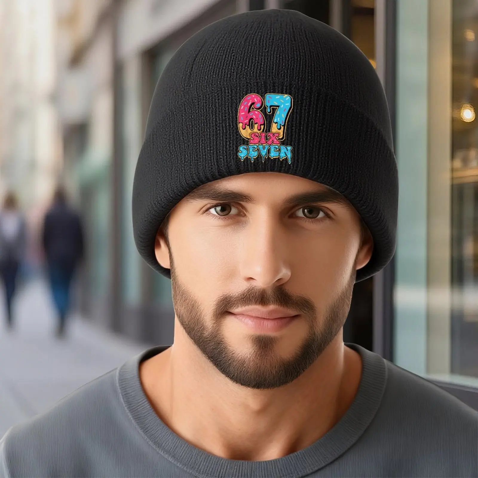 67 Six Seven Funny Meme Ice Cream Design Beanie، Mason 67 جوارب بيسبول مضحكة للنساء والرجال، إكسسوارات ممتعة، أزياء ميمي