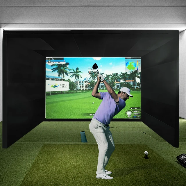custom Customized Portable Golf Simulator System with 3D Projection Impact Screen Model GS2401 Indoor Use Polyester Material