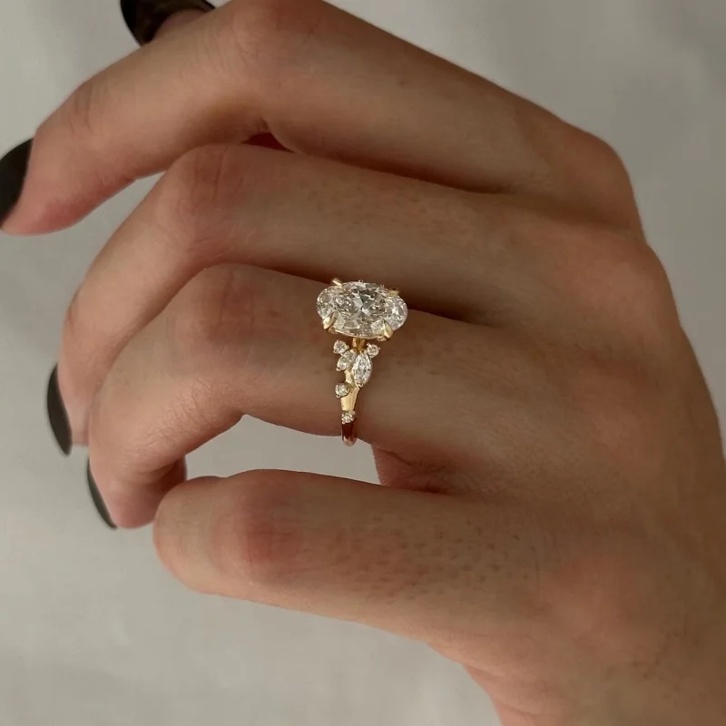 CxsJeremy IGI EF VS-VVS Oval Cut Lab Grown Diamond Engagement Ring 2ct Solid 14K Au585 Yellow Gold For Women Wdding Band Gift