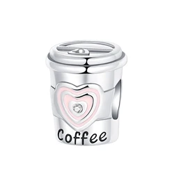 925 Sterling Silver Love Coffee Beverage Series Pink Beads Charm Fit Original Charms Bracelets Women DIY Jewelry Gift