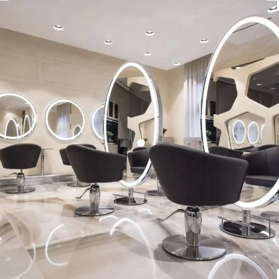 Wholesale salon furniture double mirror modern salon styling stations with led light