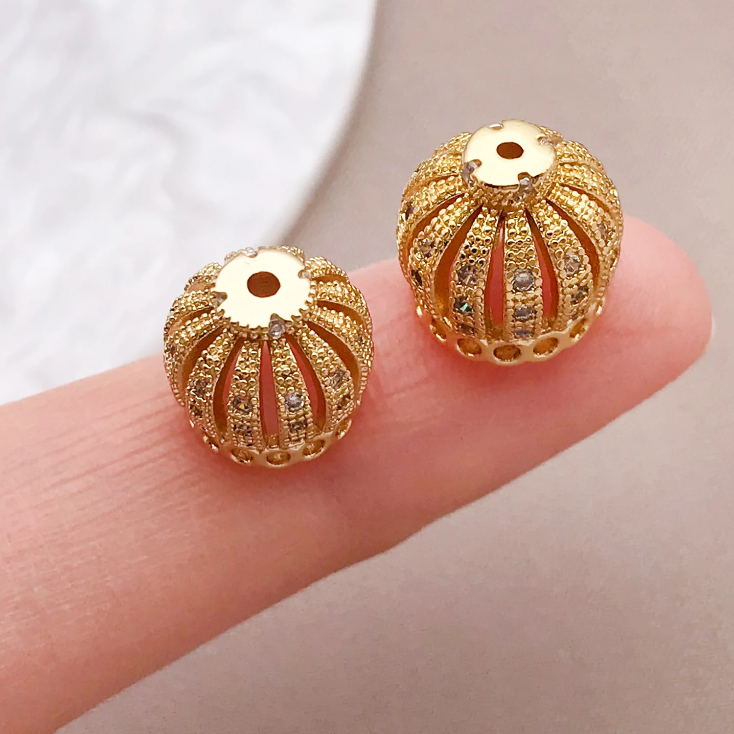 2/5pcs/lot 18K Gold Plated Brass with Zircon Crown Beads Caps For Bracelets,Tassel Bead Cap For DIY Earrings Jewelry Making image 5