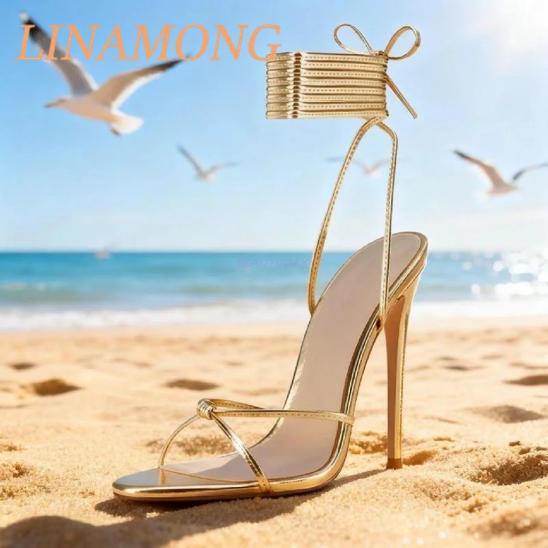 

Rear Strap Sandals Fashionable Round Toe Roman Strap Design Slim High-Heeled Banquet Party Shoes Sandalias De Mujer Verano