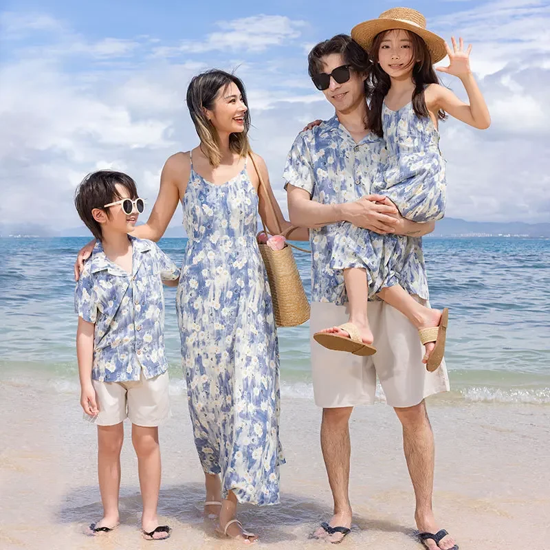 Summer Family Beach Clothes Vacation Look Mom Dad and Children Clothing Father Son Matching Shirts Outfits Mother Daughter Dress