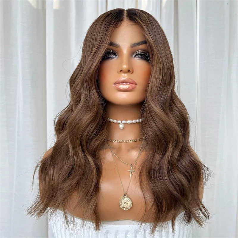 

Chocolate Brown Lace Front Synthetic Wig 13x4 Free Part HD Invisible Lace Front Wig Heat Safe Sythetic Wavy Hair Wig For Women