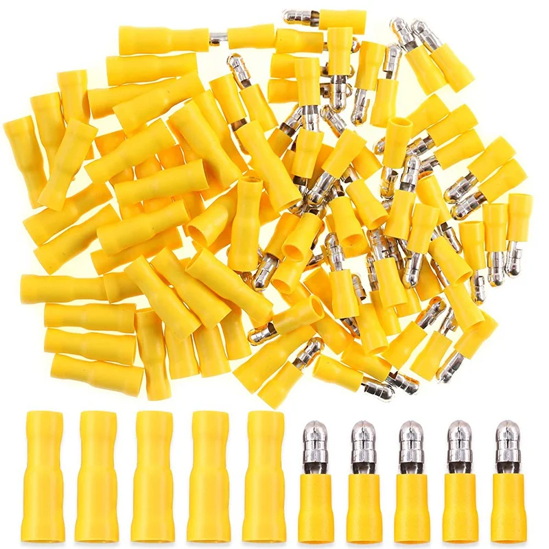 

50 Pairs Insulated Male Female Bullet Yellow Quick Splice Wire Terminals 20-10 AWG Wire Crimp Connectors