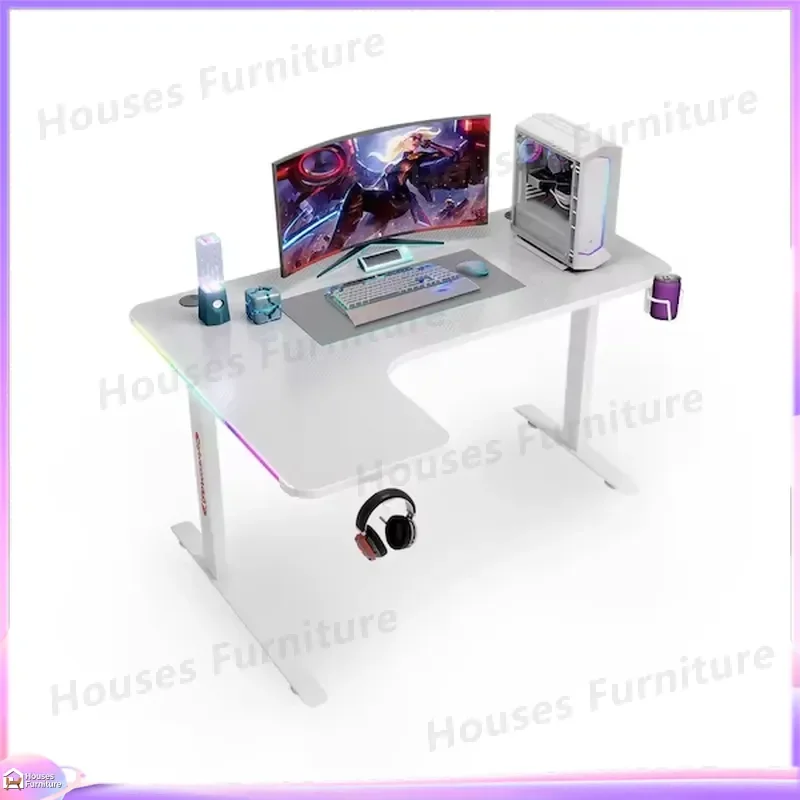 L Shaped Gaming Desk with RGB LED Lights Adjustable Height Modern Computer Desk for PC Gaming Setup Ergonomic Office Desk