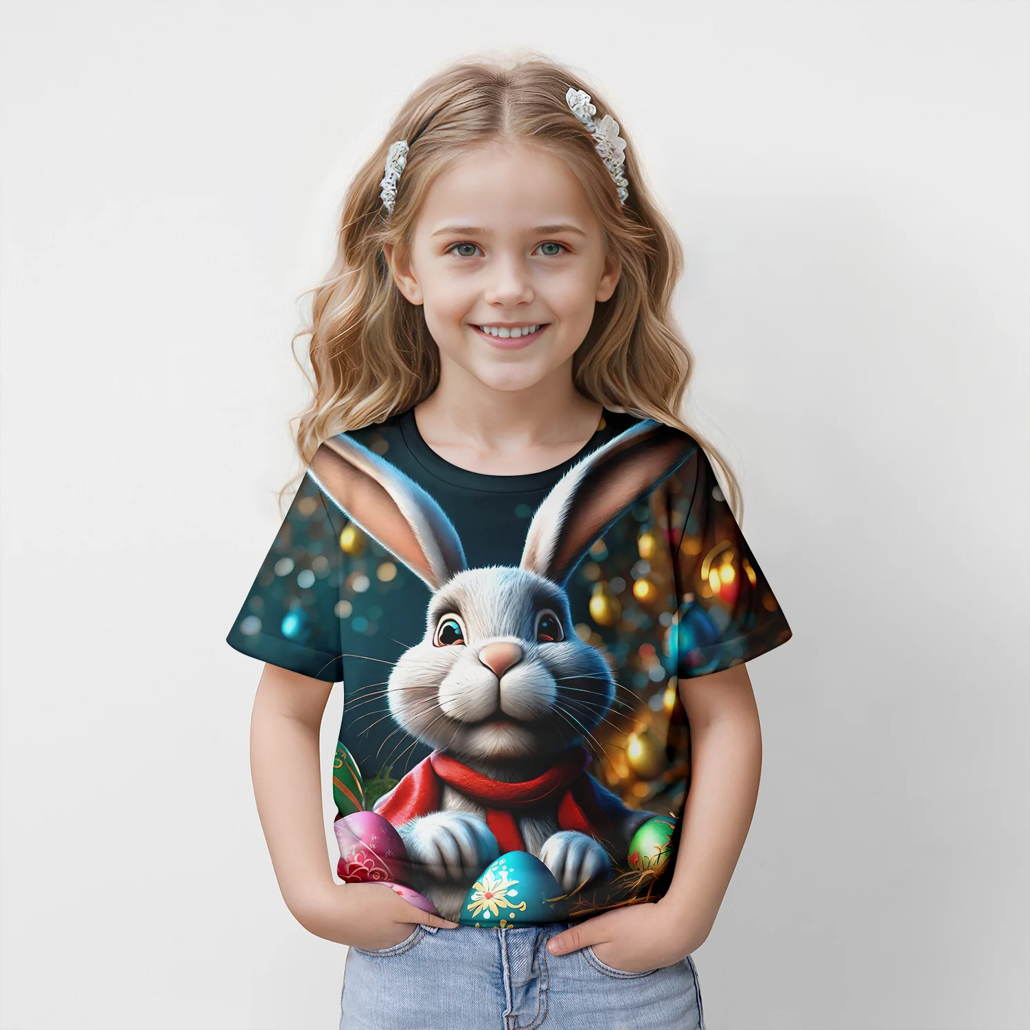 Easter Girls' 3D Rabbit Print Egg T-Shirts Short Sleeve 3D Print Summer Active Fashion Cute Polyester Kids Outdoor Casual Tops