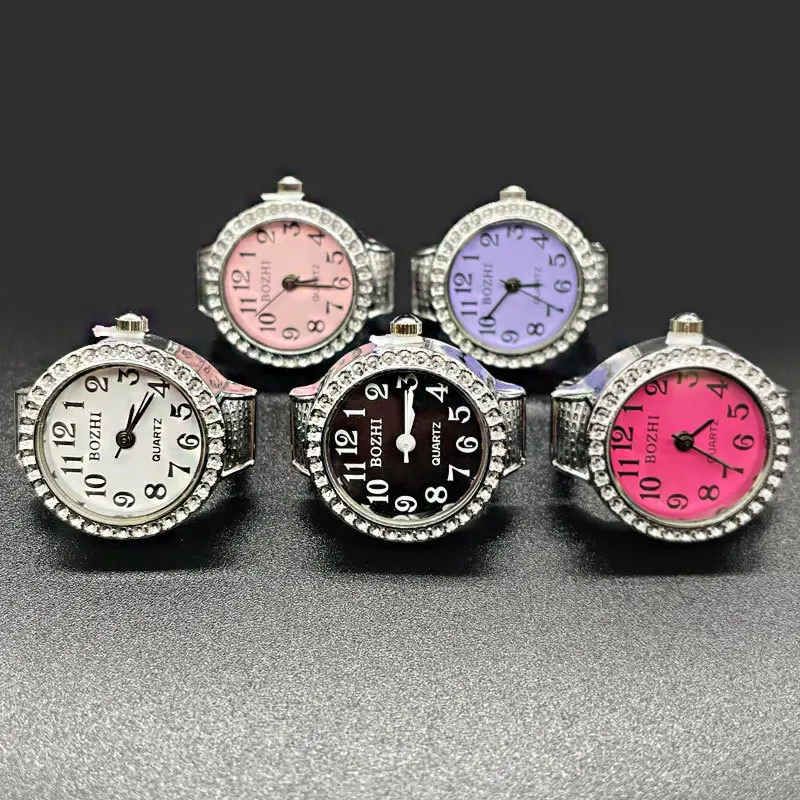 Kiss Jewelry Punk Rhinestone Time Quartz Watch Rings Women Men Elastic Stretchy Adjustable Digital Clock Finger Watch Ring Gift