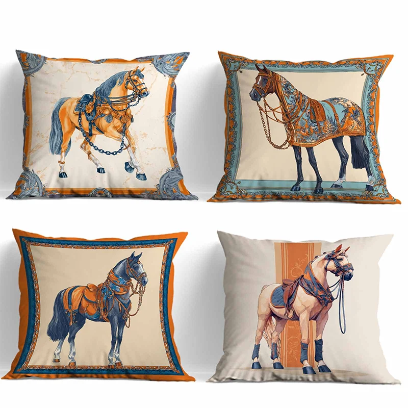 Exquisite Horse-Printed Cushion Covers for Home Decor Polyester pillowcase, sofa decorative cushion cov Headboard Pillow