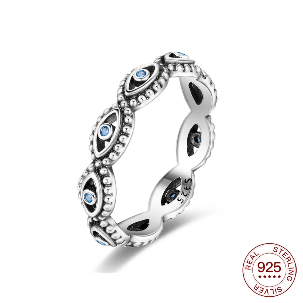 Women's 925 Sterling Silver Blue Evil Eye Stackable Ring