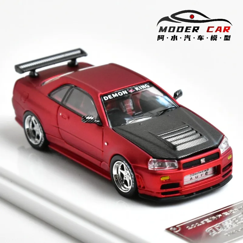 Voiture Demon King 1:64 Nissan GT-R R34, édition exposition, modèle de voiture en alliage de simulation moulé sous pression, jouet pour garçons, ornement de collection pour adultes