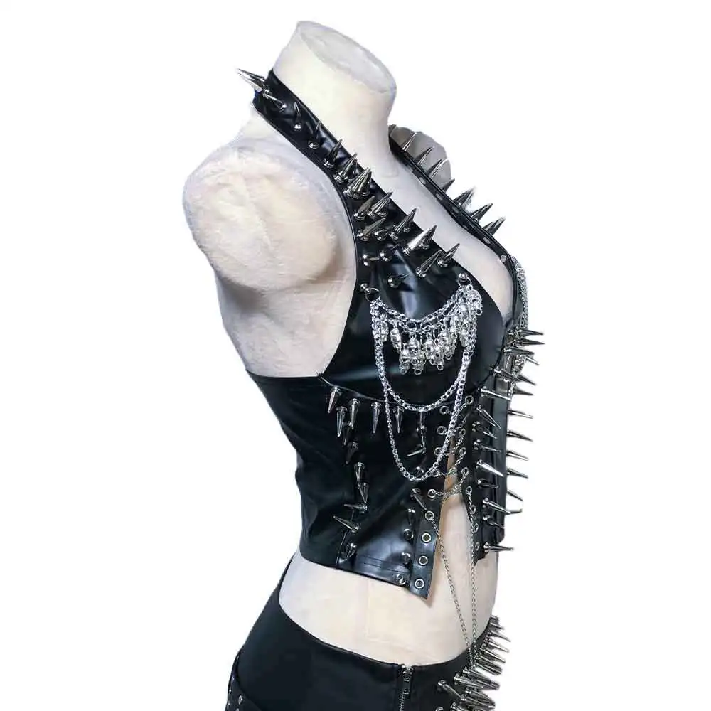 Goth Tops Grunge Punk Rock Clothes Festival Bra Rave Outfits with Spikes Y2K T-shirt Spiked Eco ALT Emo Clothing Gothic Tank