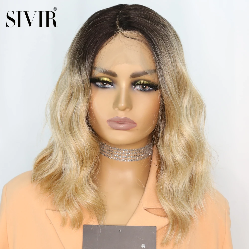 Sivir Synthetic Hair Natural Wave Part Lace Wigs For Women  Orange Pink Ombre/Blond Ombre Color High Temperature Fiber Cosplay