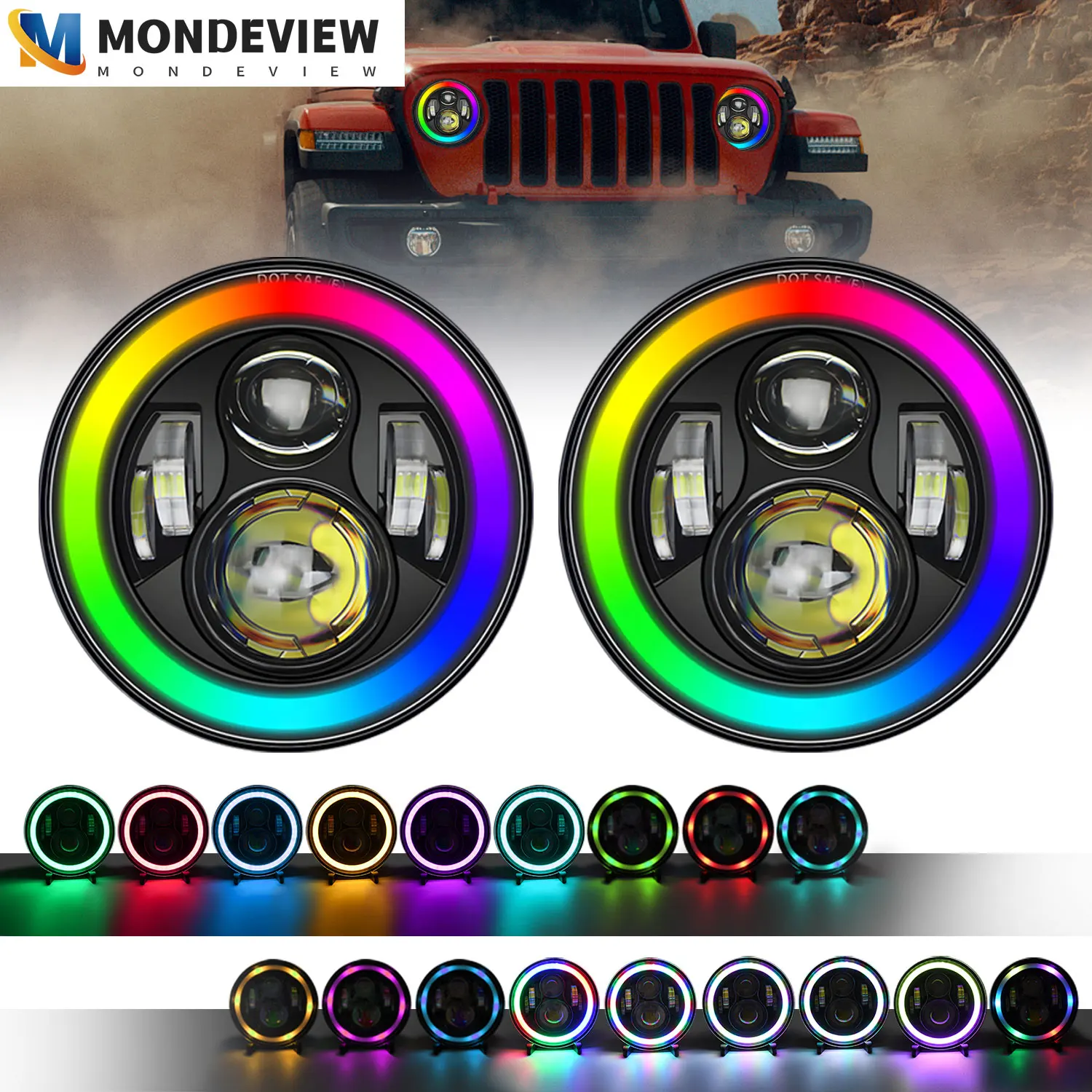 MONDEVIEW Y1 high brightness Wrangler headlights 6000K 18000LM 380W high-power dual lens dazzling angel eye car driving lights