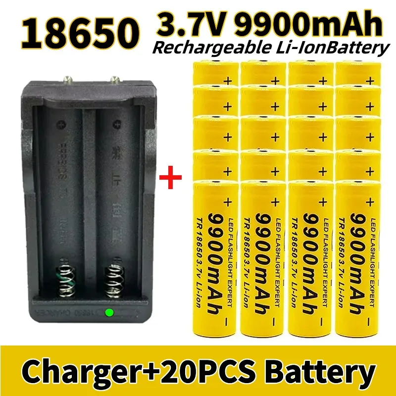 18650Battery Rechargeable Battery 3.7V9900Mah with Charger Capacity Rechargeable Li-IonBattery for Remotecontrolcomputer Shaver