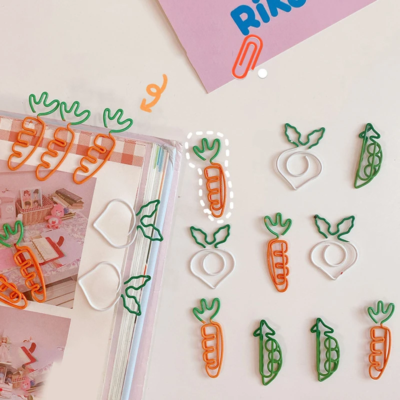 File Memo Clip Metal Bookmark Decorative Carrot Peas Shaped Mini Cartoon Vegetables Mini Paper Clip Simulation White Radish