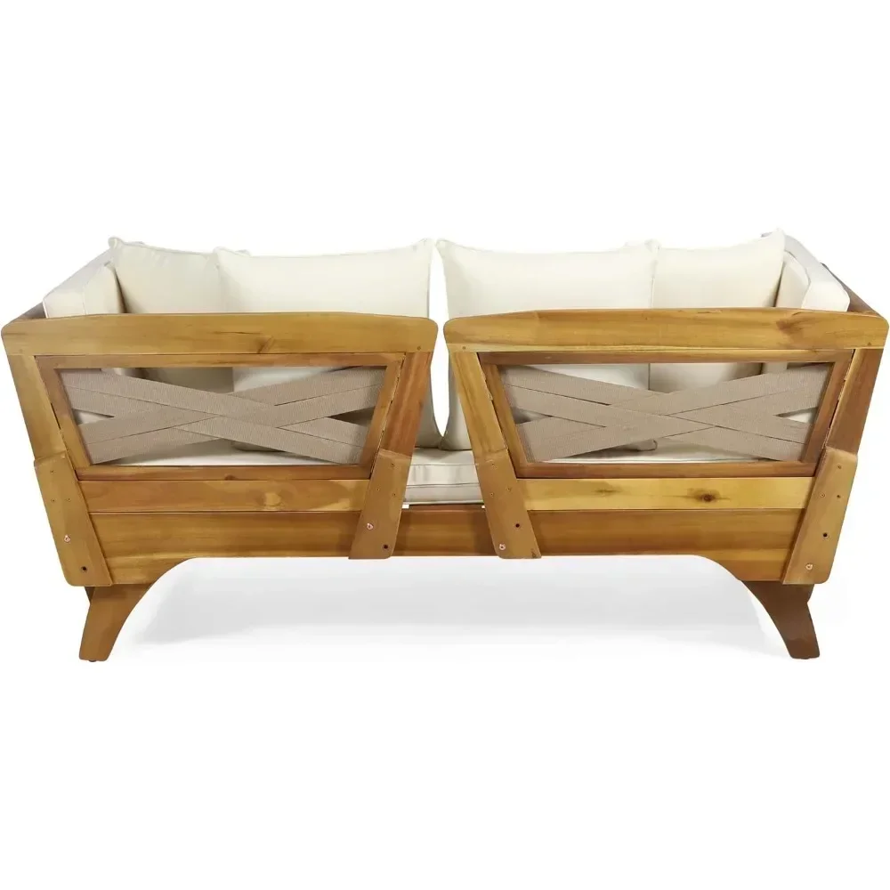 Outdoor Acacia Wood Expandable Daybed with Water Resistant Cushions, Teak