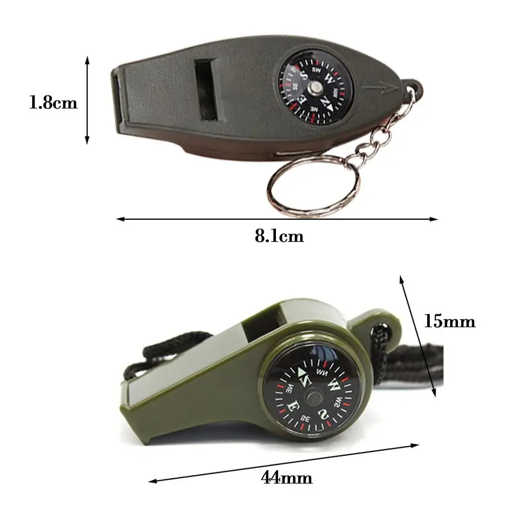 Temperatura Multifunções Mini Compass, Apito, Navegação Mosquetão, Camping ao ar livre, Caminhadas Survival Ferramenta Acessório, 3 em 1, 1/4 em 1