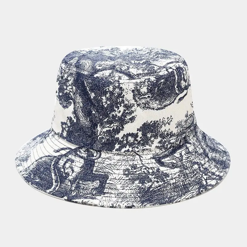 Tie Dyed Fisherman Hat Traditional Chinese Painting New Men\'s and Women\'s Fashion Trend Pot Hat Summer Outdoor Pullover Hat