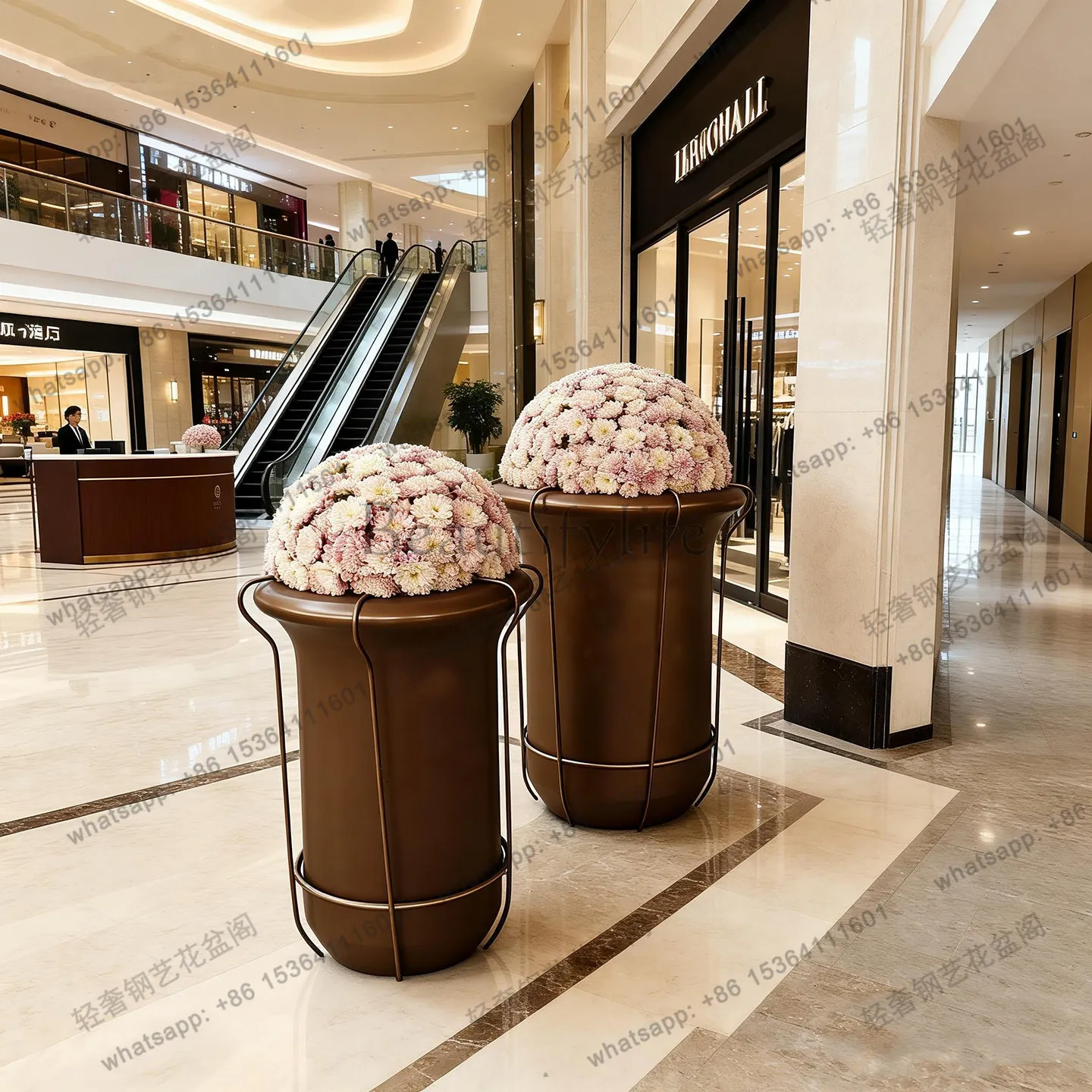 Customized stainless steel special-shaped flower ware sales department flower pot neoclassical hall indoor high flower tank