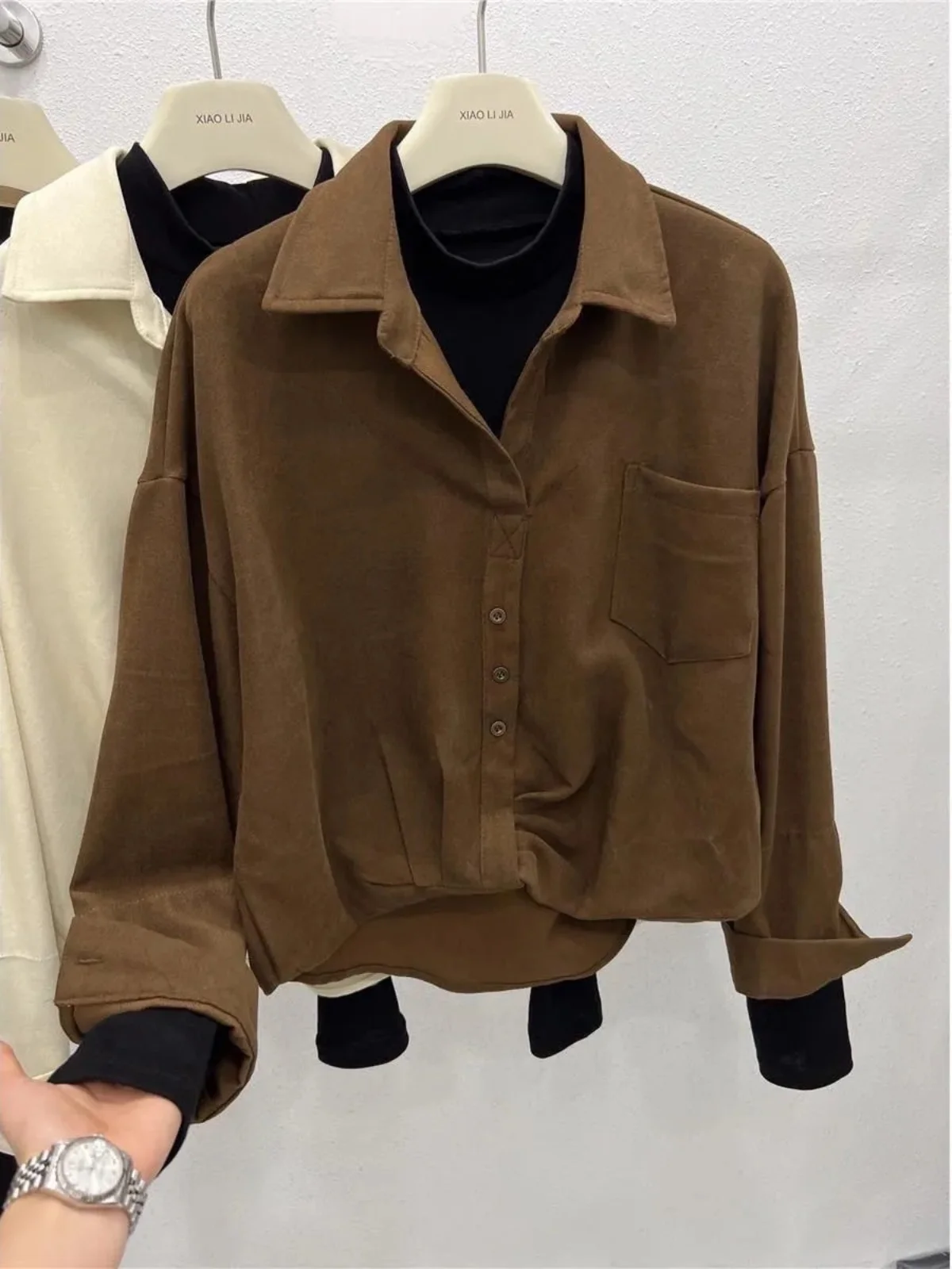 

Осенне-зимняя женская рубашка с длинным рукавом в стиле колор-блок, повседневная свободная блузка, скрывающая живот, в корейском стиле, для офиса, модная, стандартного кроя