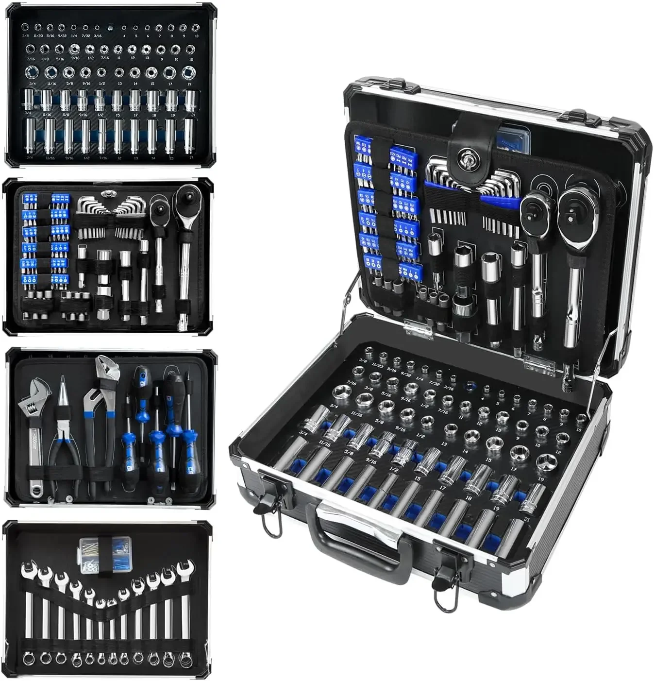 

Mechanic Tool Set, 240-Pieces Universal Household Auto Repair Tool Kit with Heavy Duty Aluminium Tool Box