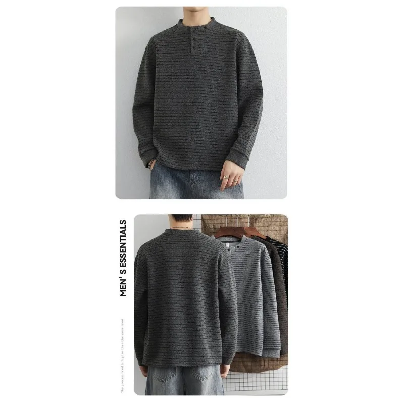 Suéter listrado contrastante roupas masculinas pulôver em torno do pescoço suéter elegante casual top