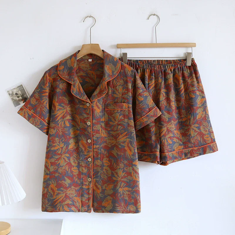 

Женская пижама из 100% хлопка, летний комплект с ретро-принтом, короткий рукав, шорты, домашняя одежда, комплект для отдыха