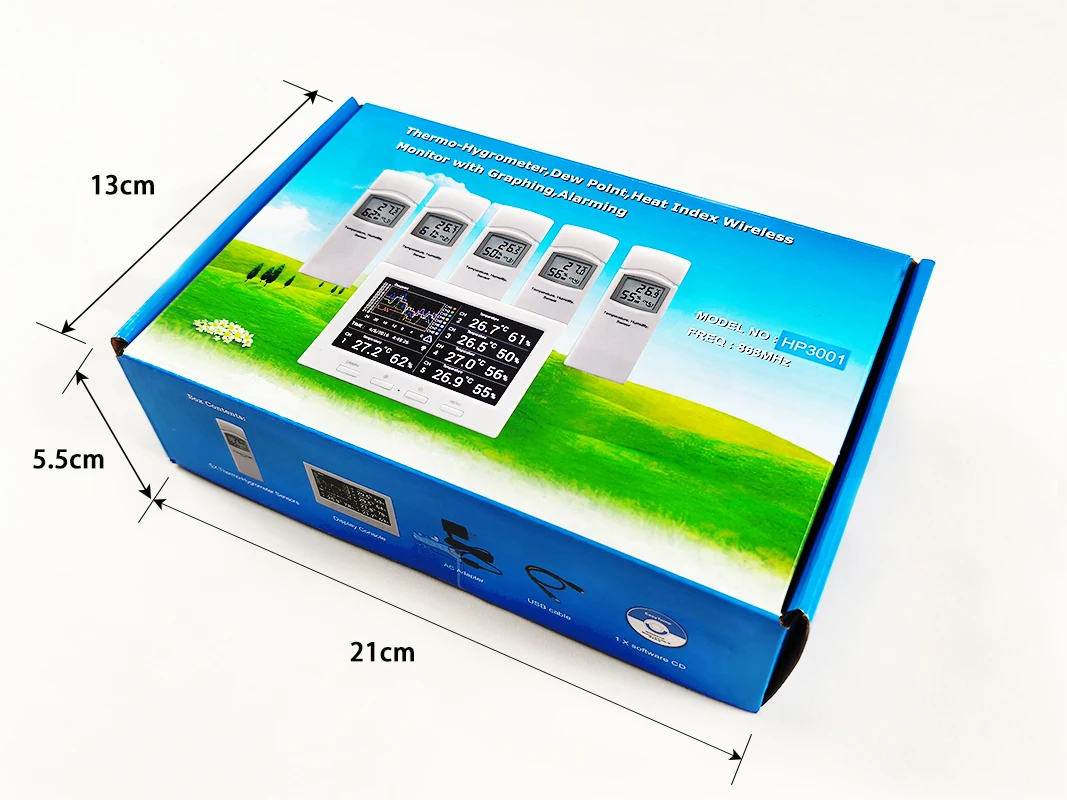 شحن مجاني!!!! محطة طقس لاسلكية مع 5 أجهزة استشعار ، 5 قنوات ، شاشة ملونة ، مسجل بيانات ، اتصال الكمبيوتر الشخصي #5