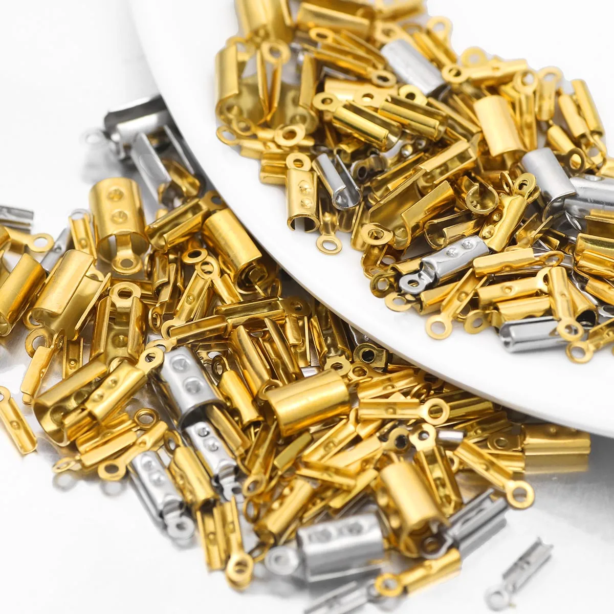 

5-10pcs Stainless Steel Rope Chain Cords Crimp Bead End Caps for Jewelry Making DIY Component Bracelet Necklace Squeeze Fastener