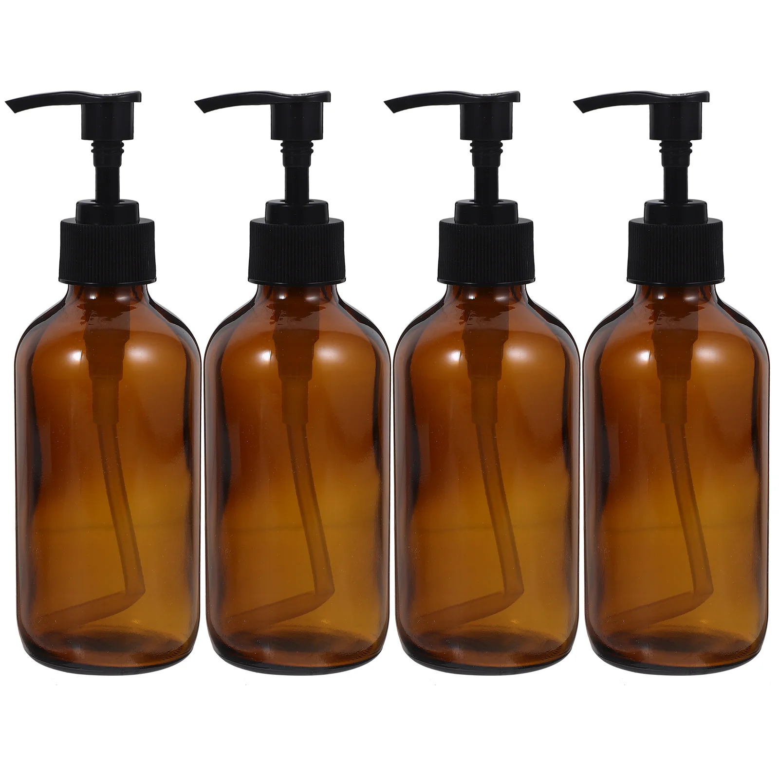 

4Pcs 250Ml Glass Pump Bottle Liquid Dispenser for Bath Wash Shampoo Lotion Refillable Light Brown Empty Bottle with Long Straw