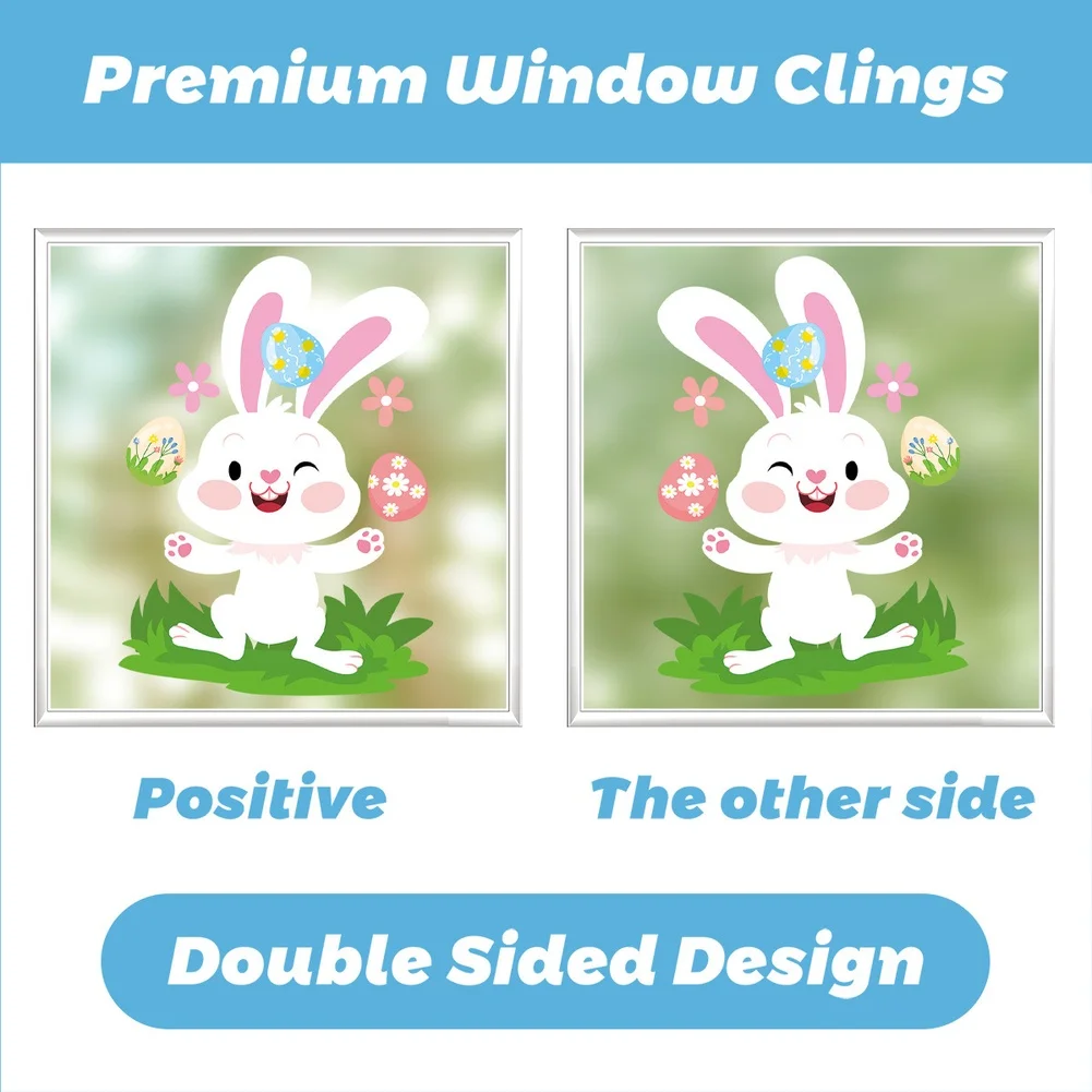 9PCS Easter Window Decals with Bunny Egg Motif 20cm x 30cm Static Clings for Glass Door or Window Spring Time Decoration