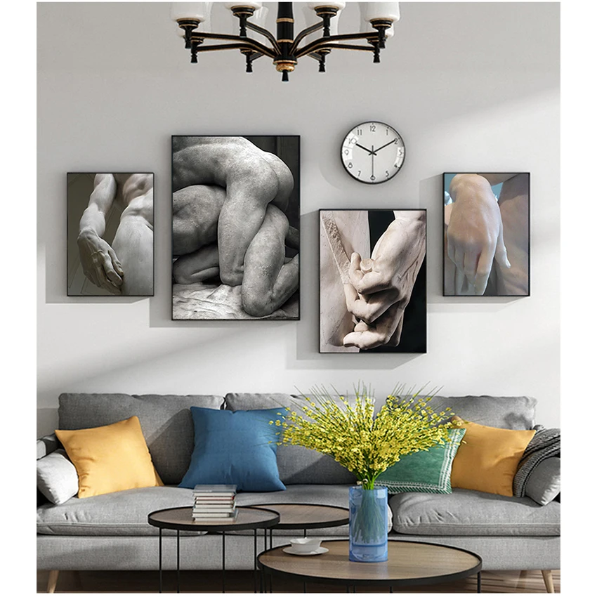 Art Canvas Paintings Pictures Living Room Home Decor Michelangelo Sculpture Art Posters And Prints Black White David Hand Wall