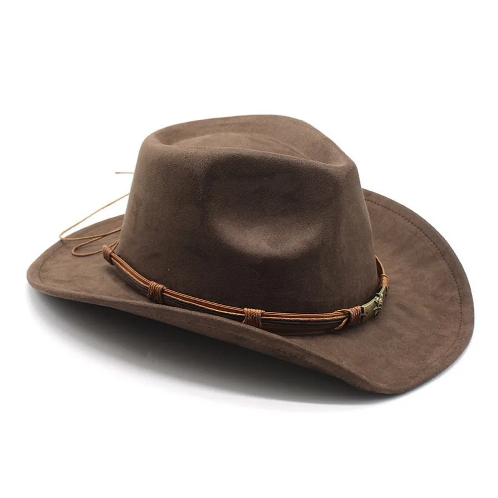 Unisex Cowboy Hats Cowgirl Cap For Men And Women Suede 57-58cm Curved Brim Peach Top Ethnic Style Strapping Solid Color NZ0071