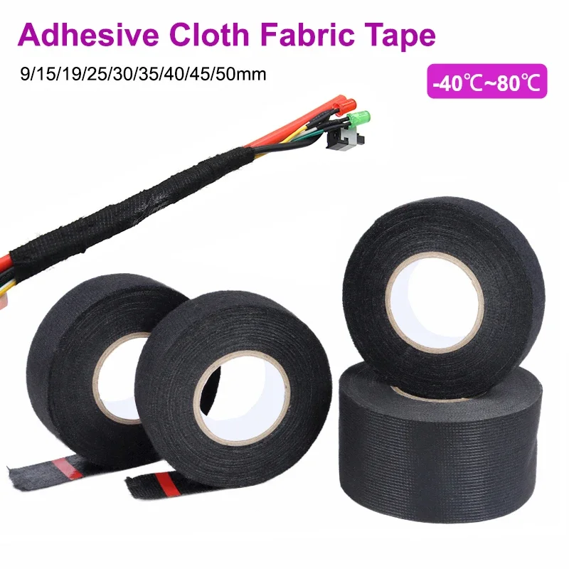 Adhesive Cloth Fabric Tape 9-50mm Heat Resistant Car Cable Organizer Harness Wiring Loom Protection Electrical Heat Tapes