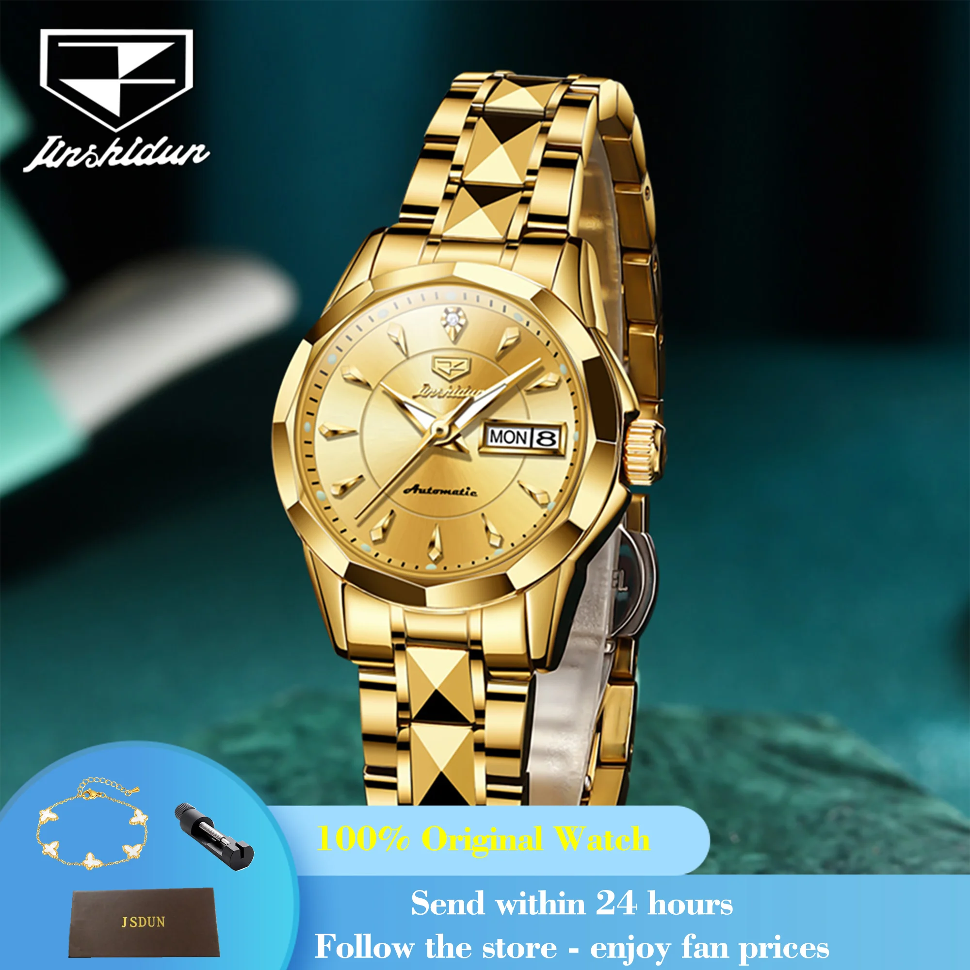 

JSDUN 8936 Women's Watch Top Brand Original Luxury Mechanical Ladies Wristwatch Week Date Display Automatic Watch For Women