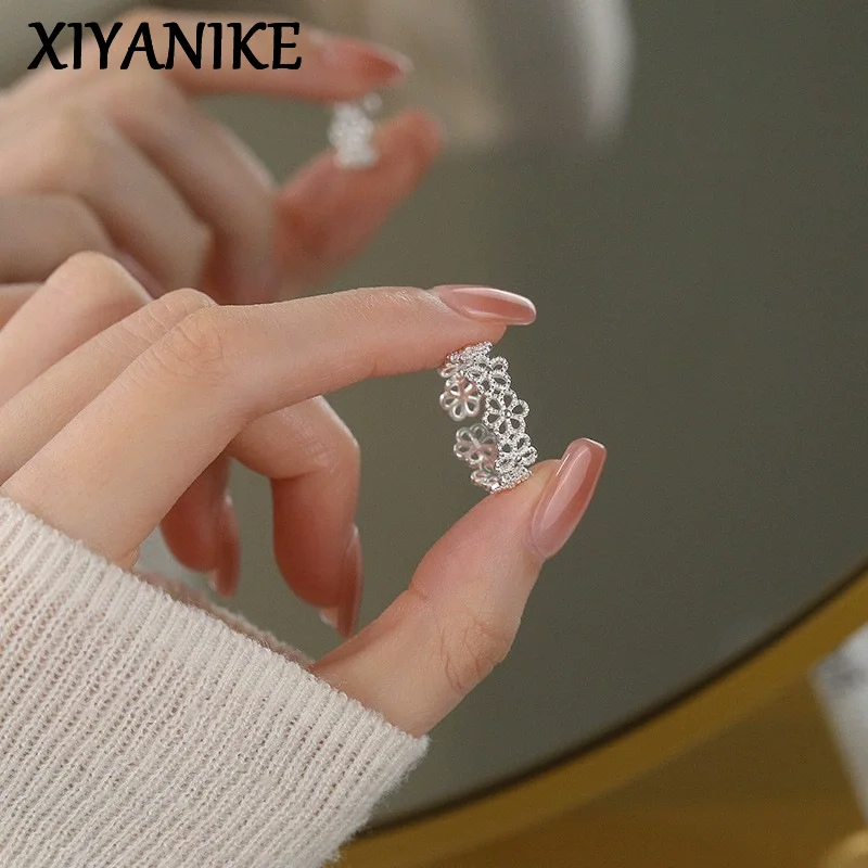 

XIYANIKE Elegant Simple Hollow Flower Adjustable Rings For Women Girl Korean Fashion New Jewelry Gift Party Wedding anillos